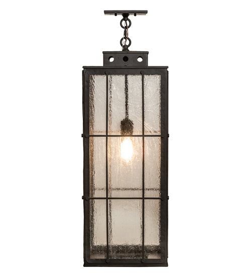 Meyda Lighting Pontrefract 17" Hammered Oil Rubbed Bronze Lantern Pendant Light With Clear Seeded Shade Glass