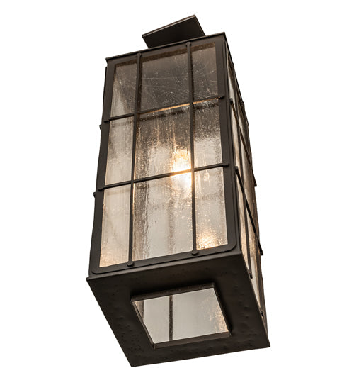 Meyda Lighting Pontrefract 17" Hammered Oil Rubbed Bronze Lantern Pendant Light With Clear Seeded Shade Glass