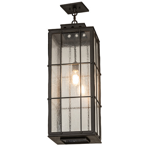 Meyda Lighting Pontrefract 17" Hammered Oil Rubbed Bronze Lantern Pendant Light With Clear Seeded Shade Glass