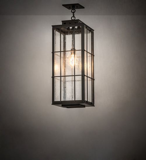 Meyda Lighting Pontrefract 17" Oil Rubbed Bronze Lantern Pendant Light With Clear Seeded Shade Glass