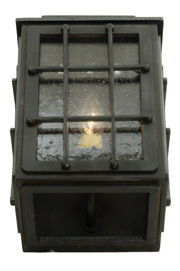 Meyda Lighting Pontrefract 6" Oil Rubbed Bronze Lantern Wall Sconce With Clear Seeded Shade Glass