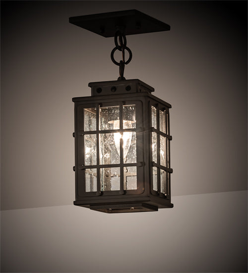 Meyda Lighting Pontrefract 8" Oil Rubbed Bronze Lantern Pendant Light With Clear Seeded Shade Glass