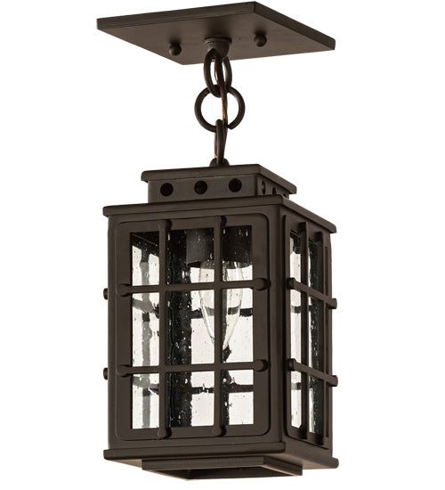 Meyda Lighting Pontrefract 8" Oil Rubbed Bronze Lantern Pendant Light With Clear Seeded Shade Glass
