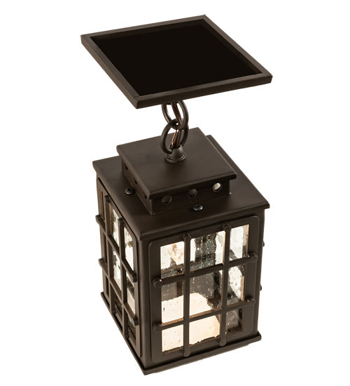 Meyda Lighting Pontrefract 8" Oil Rubbed Bronze Lantern Pendant Light With Clear Seeded Shade Glass