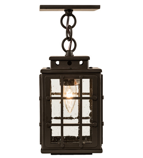 Meyda Lighting Pontrefract 8" Oil Rubbed Bronze Lantern Pendant Light With Clear Seeded Shade Glass