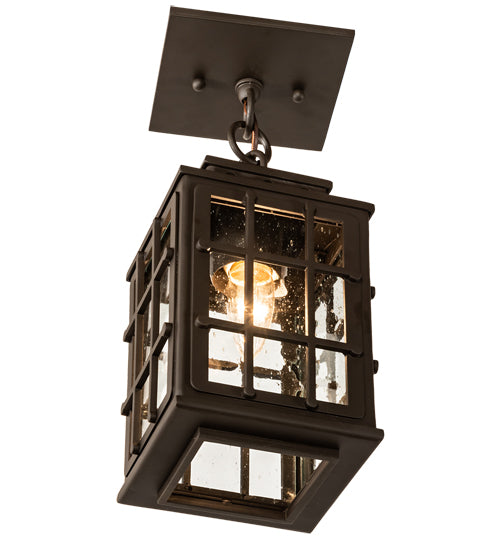 Meyda Lighting Pontrefract 8" Oil Rubbed Bronze Lantern Pendant Light With Clear Seeded Shade Glass