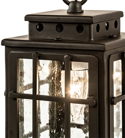 Meyda Lighting Pontrefract 8" Oil Rubbed Bronze Lantern Pendant Light With Clear Seeded Shade Glass