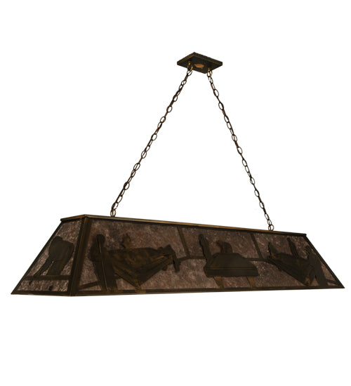 Meyda Lighting Pool Hall 60" 9-Light Antique Copper Island Pendant Light With Silver Mica Shade Glass
