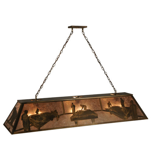 Meyda Lighting Pool Hall 60" 9-Light Antique Copper Island Pendant Light With Silver Mica Shade Glass