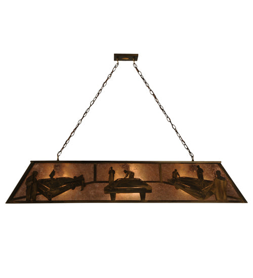 Meyda Lighting Pool Hall 60" 9-Light Antique Copper Island Pendant Light With Silver Mica Shade Glass