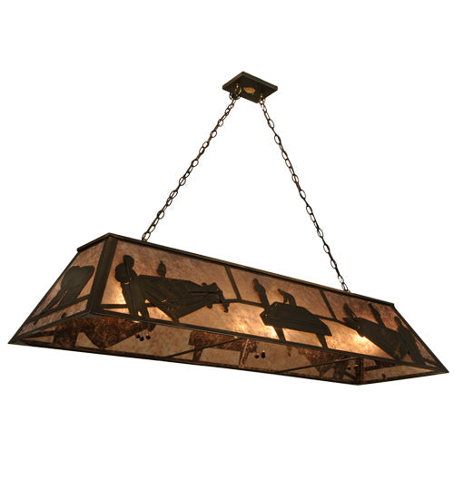 Meyda Lighting Pool Hall 60" 9-Light Antique Copper Island Pendant Light With Silver Mica Shade Glass