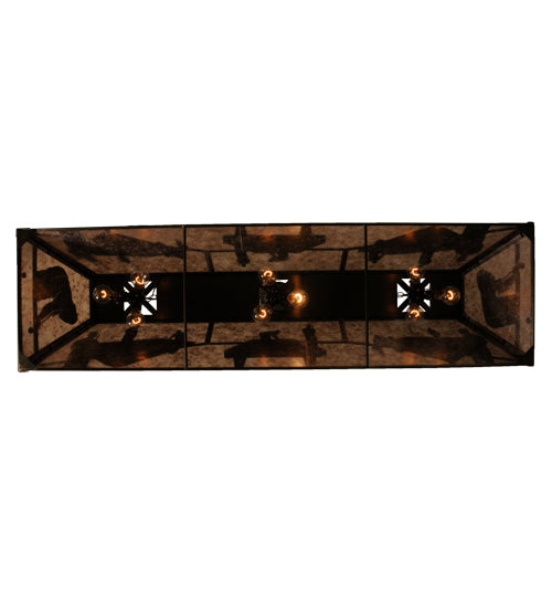 Meyda Lighting Pool Hall 60" 9-Light Antique Copper Island Pendant Light With Silver Mica Shade Glass