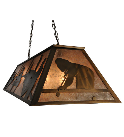 Meyda Lighting Pool Hall 60" 9-Light Antique Copper Island Pendant Light With Silver Mica Shade Glass