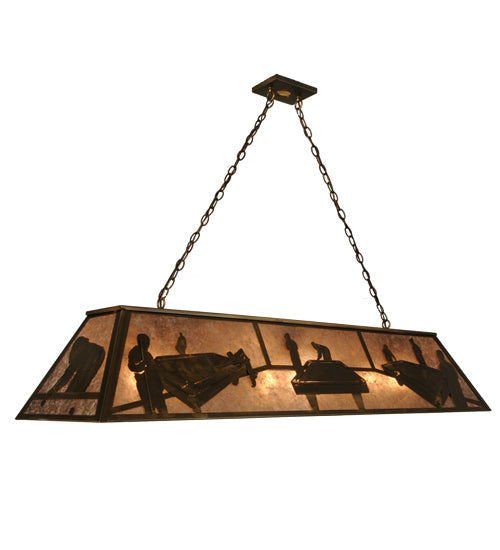 Meyda Lighting Pool Hall 60" 9-Light Antique Copper Island Pendant Light With Silver Mica Shade Glass