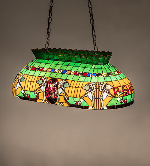 Meyda Lighting Pool Shark 32" 6-Light Mahogany Bronze Island Pendant Light With Multi-Colored Shade Glass