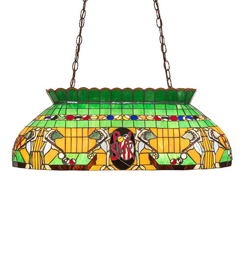 Meyda Lighting Pool Shark 32" 6-Light Mahogany Bronze Island Pendant Light With Multi-Colored Shade Glass