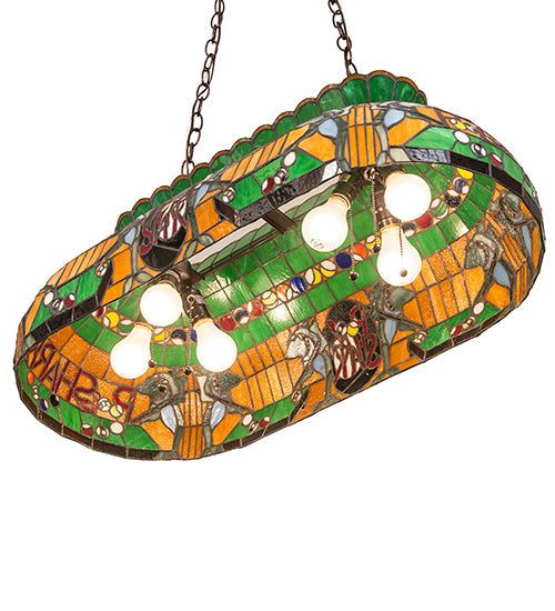 Meyda Lighting Pool Shark 32" 6-Light Mahogany Bronze Island Pendant Light With Multi-Colored Shade Glass