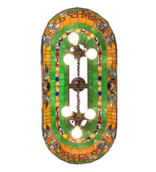 Meyda Lighting Pool Shark 32" 6-Light Mahogany Bronze Island Pendant Light With Multi-Colored Shade Glass