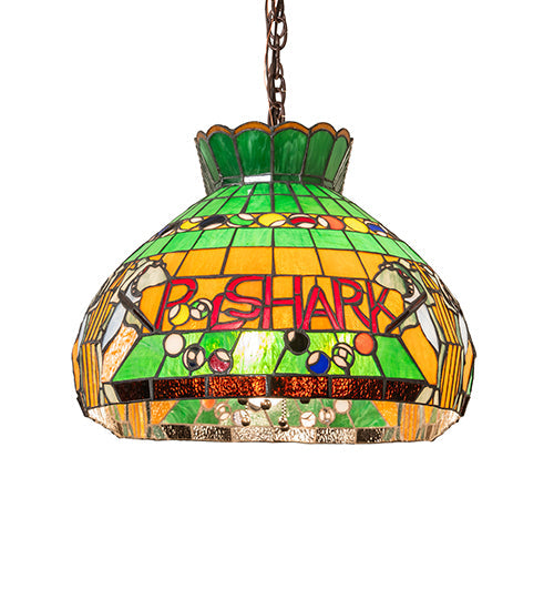 Meyda Lighting Pool Shark 32" 6-Light Mahogany Bronze Island Pendant Light With Multi-Colored Shade Glass
