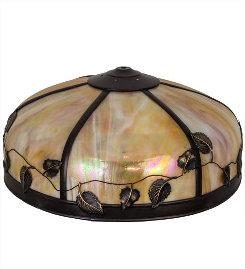 Meyda Lighting Poplar Leaf 18" Craftsman Brown Frame With Beige Iridescent Shade Glass