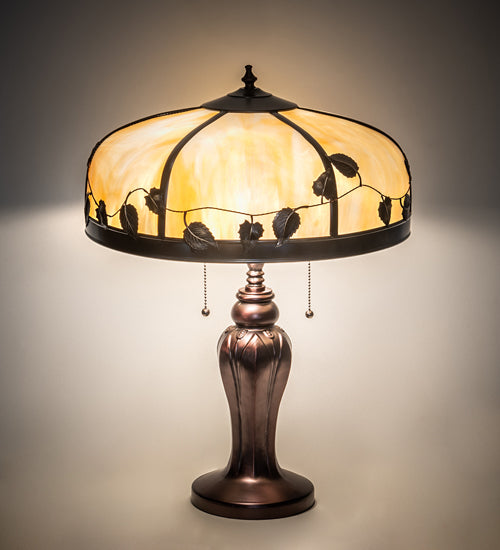 Meyda Lighting Poplar Leaf 24" 2-Light Mahogany Bronze Table Lamp With Beige Iridescent Shade Glass