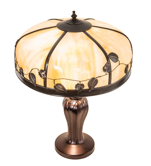 Meyda Lighting Poplar Leaf 24" 2-Light Mahogany Bronze Table Lamp With Beige Iridescent Shade Glass