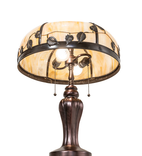Meyda Lighting Poplar Leaf 24" 2-Light Mahogany Bronze Table Lamp With Beige Iridescent Shade Glass