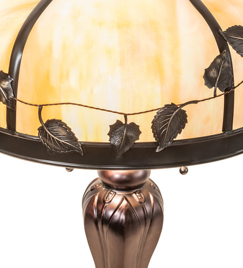 Meyda Lighting Poplar Leaf 24" 2-Light Mahogany Bronze Table Lamp With Beige Iridescent Shade Glass