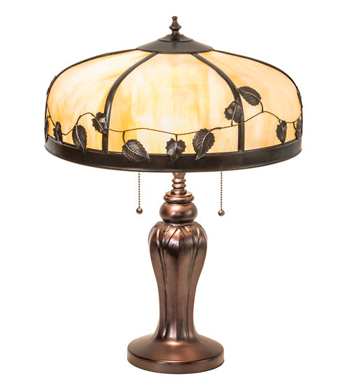 Meyda Lighting Poplar Leaf 24" 2-Light Mahogany Bronze Table Lamp With Beige Iridescent Shade Glass