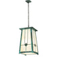 Meyda Lighting Porte Cochere 18"Sq 4-Light Verdigris Pendant Light With Beige Light Shade Glass