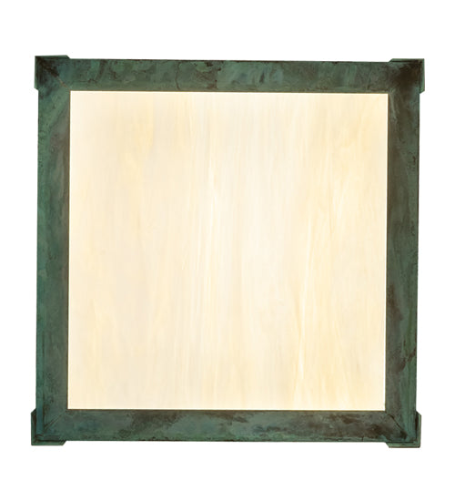 Meyda Lighting Porte Cochere 18"Sq 4-Light Verdigris Pendant Light With Beige Light Shade Glass