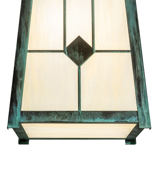 Meyda Lighting Porte Cochere 18"Sq 4-Light Verdigris Pendant Light With Beige Light Shade Glass