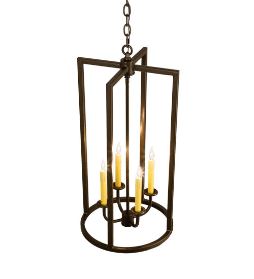Meyda Lighting Porte Tournante 15" 4-Light Brown Metallic Pendant Light With Ivory Faux Candlelight