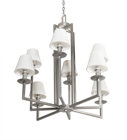 Meyda Lighting Porte Tournante 43" 8-Light Nickel Powder Coat Chandelier Light With White Linen Textrene Shade