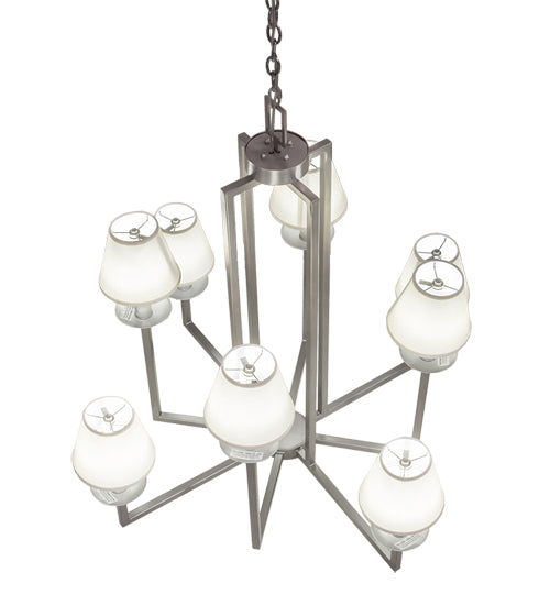 Meyda Lighting Porte Tournante 43" 8-Light Nickel Powder Coat Chandelier Light With White Linen Textrene Shade