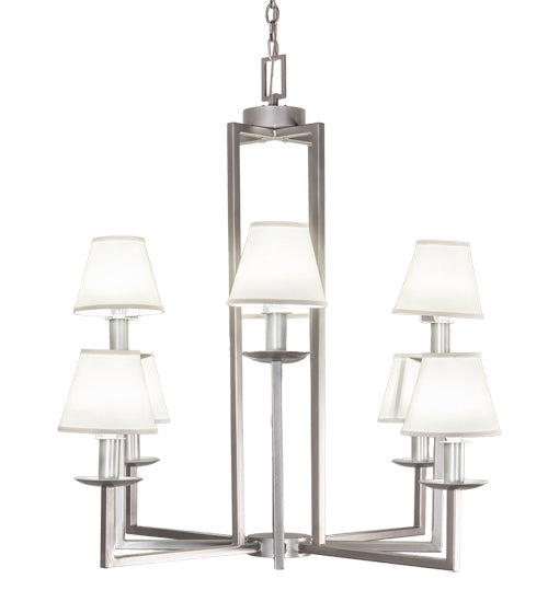 Meyda Lighting Porte Tournante 43" 8-Light Nickel Powder Coat Chandelier Light With White Linen Textrene Shade