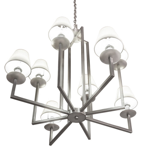 Meyda Lighting Porte Tournante 43" 8-Light Nickel Powder Coat Chandelier Light With White Linen Textrene Shade