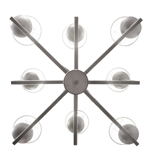 Meyda Lighting Porte Tournante 43" 8-Light Nickel Powder Coat Chandelier Light With White Linen Textrene Shade