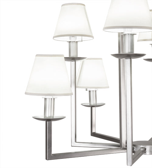 Meyda Lighting Porte Tournante 43" 8-Light Nickel Powder Coat Chandelier Light With White Linen Textrene Shade