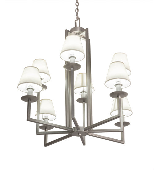 Meyda Lighting Porte Tournante 43" 8-Light Nickel Powder Coat Chandelier Light With White Linen Textrene Shade