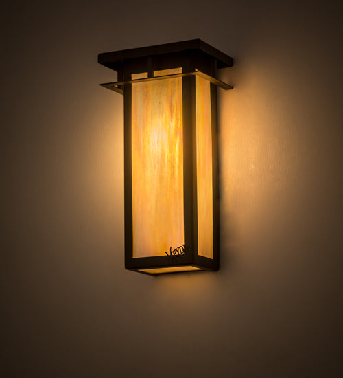 Meyda Lighting Portico 6" Oil Rubbed Bronze Mission Wall Sconce With Beige Iridescent Shade Glass