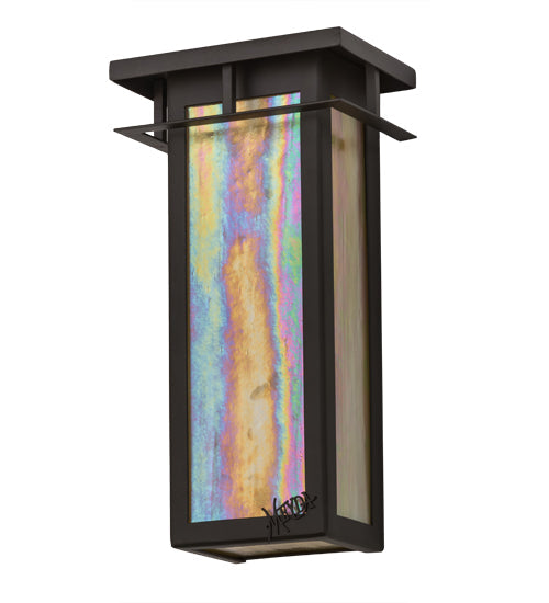 Meyda Lighting Portico 6" Oil Rubbed Bronze Mission Wall Sconce With Beige Iridescent Shade Glass