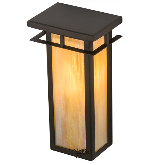 Meyda Lighting Portico 6" Oil Rubbed Bronze Mission Wall Sconce With Beige Iridescent Shade Glass