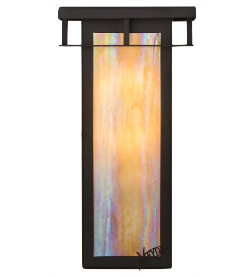 Meyda Lighting Portico 6" Oil Rubbed Bronze Mission Wall Sconce With Beige Iridescent Shade Glass