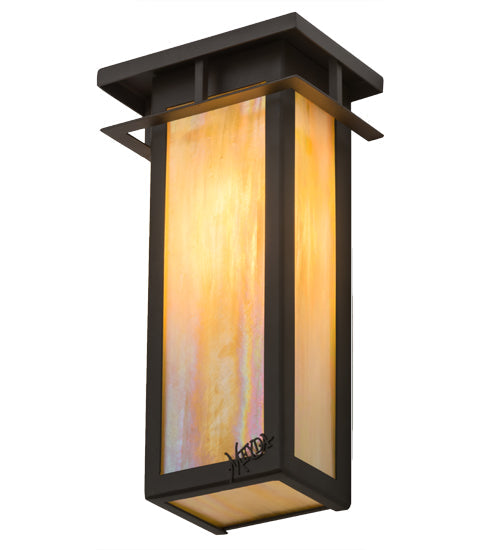 Meyda Lighting Portico 6" Oil Rubbed Bronze Mission Wall Sconce With Beige Iridescent Shade Glass
