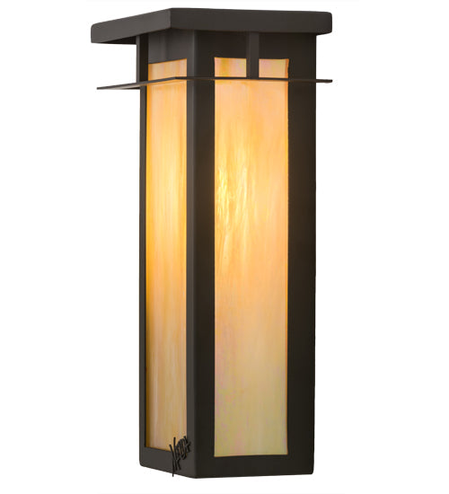 Meyda Lighting Portico 6" Oil Rubbed Bronze Mission Wall Sconce With Beige Iridescent Shade Glass