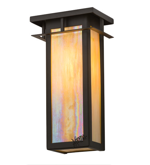 Meyda Lighting Portico 6" Oil Rubbed Bronze Mission Wall Sconce With Beige Iridescent Shade Glass