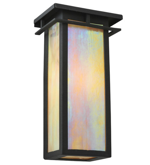 Meyda Lighting Portico 6" Textured Black Mission Wall Sconce With Beige Iridescent Shade Glass