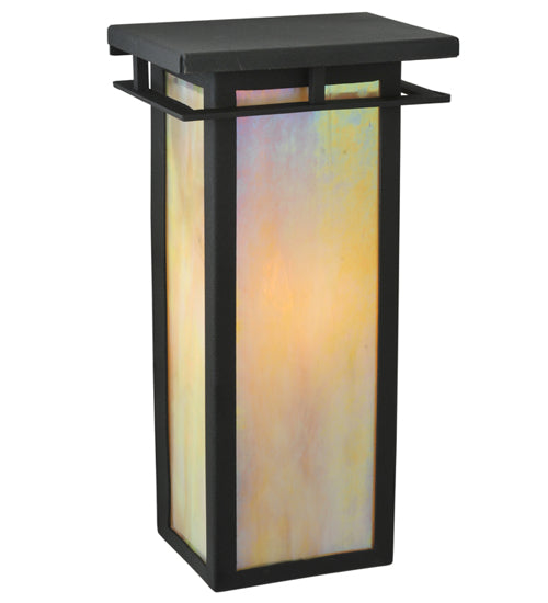 Meyda Lighting Portico 6" Textured Black Mission Wall Sconce With Beige Iridescent Shade Glass