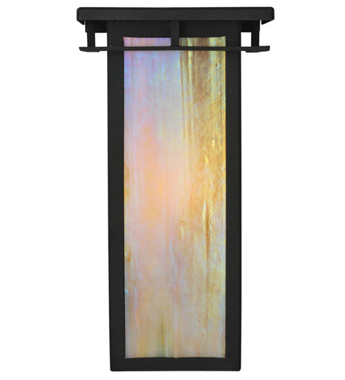 Meyda Lighting Portico 6" Textured Black Mission Wall Sconce With Beige Iridescent Shade Glass